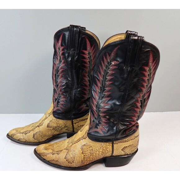 VTG Tony Lama Exotic Python Snakeskin Men\'s Western Cowboy Boots 9225 Size 8EE main image 9